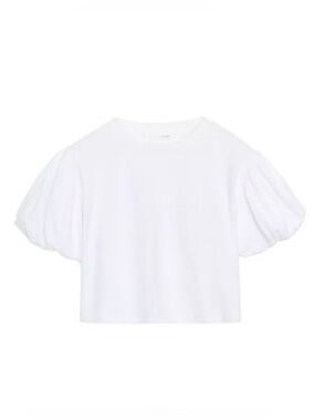 Zara White Puff Sleeve Crop Tee - Short Sleeve